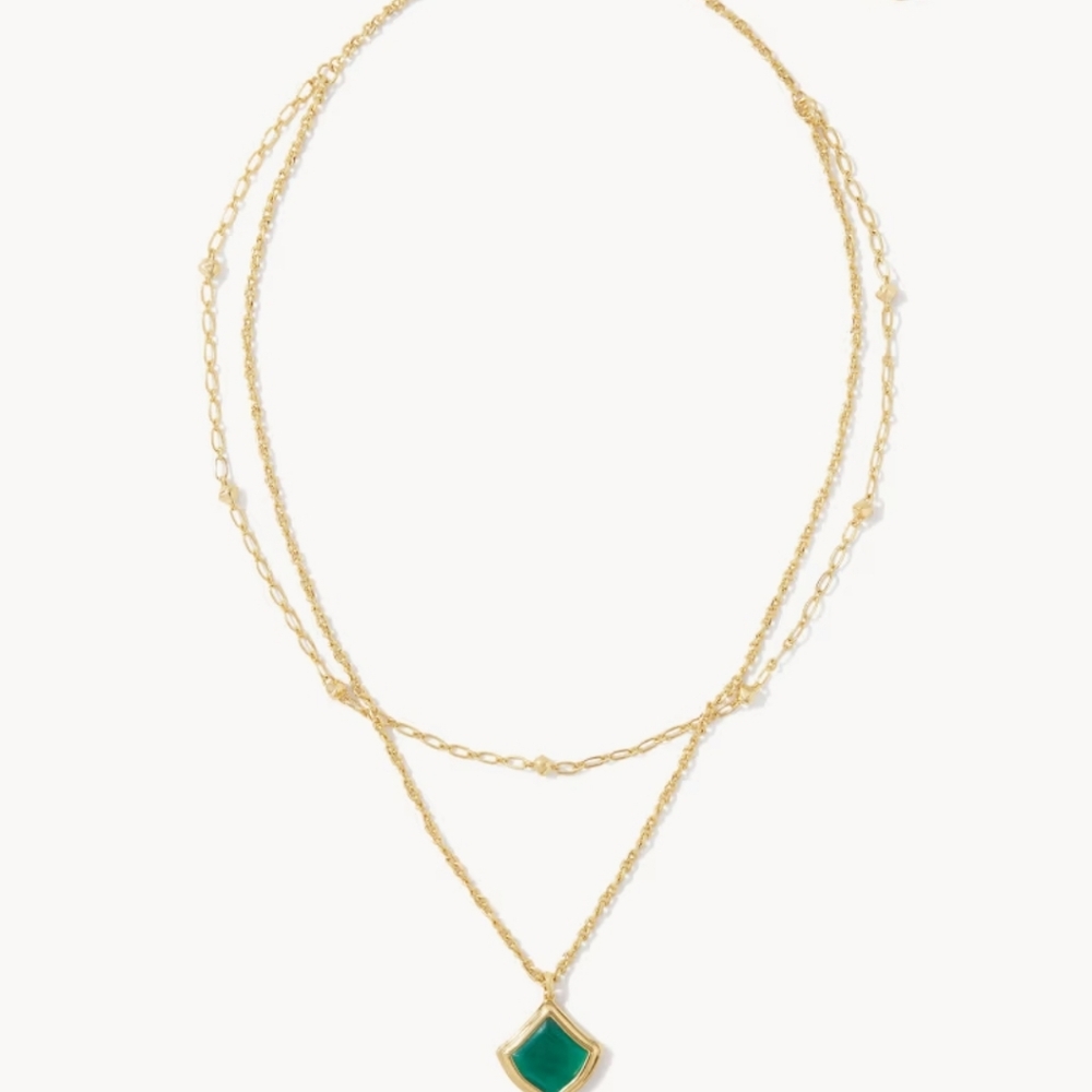 Kendra Scott Gold Layered Necklace with Green Pendant - Picture 2 of 4